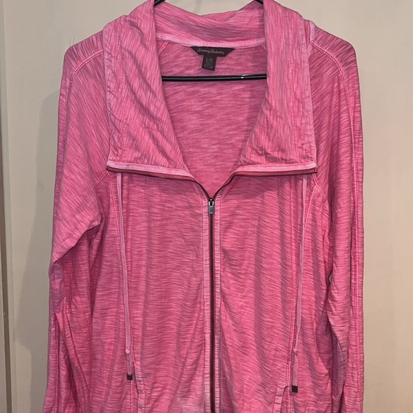 Tommy Bahama tunic styled cowl neck zip up sweatshirt hot pink size large - Picture 2 of 15